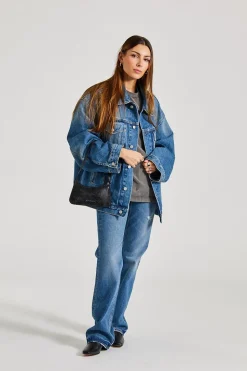 Oversized Denim Jacket Mid Blue FN-UX-OUTW000013