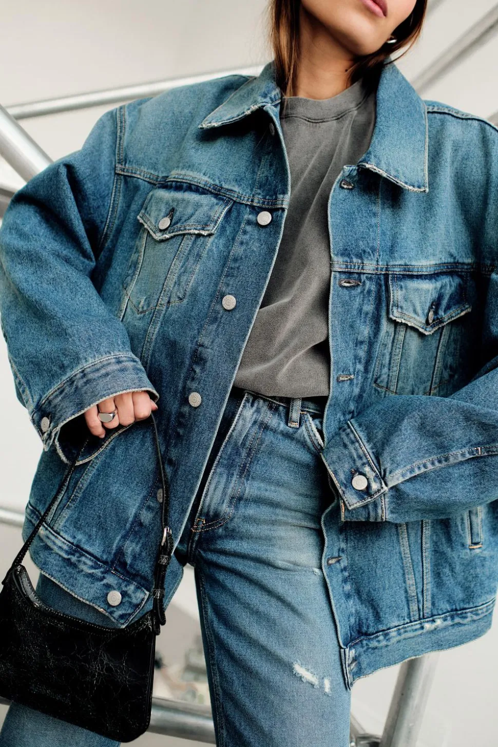 Oversized Denim Jacket Mid Blue FN-UX-OUTW000013