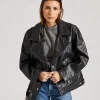 Oversized Leather Jacket Black/Taupe
