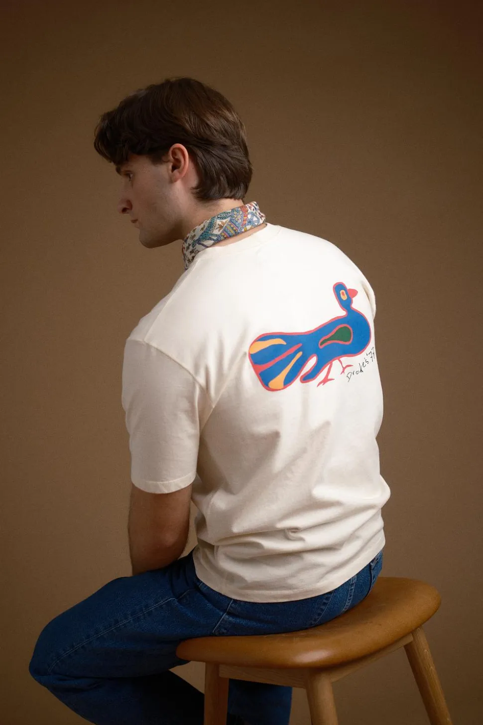 Peacock Graphic Print SS Hiking Tee Antique White