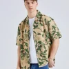 Pier Ripstop Flower Print Shirt Beige Mix
