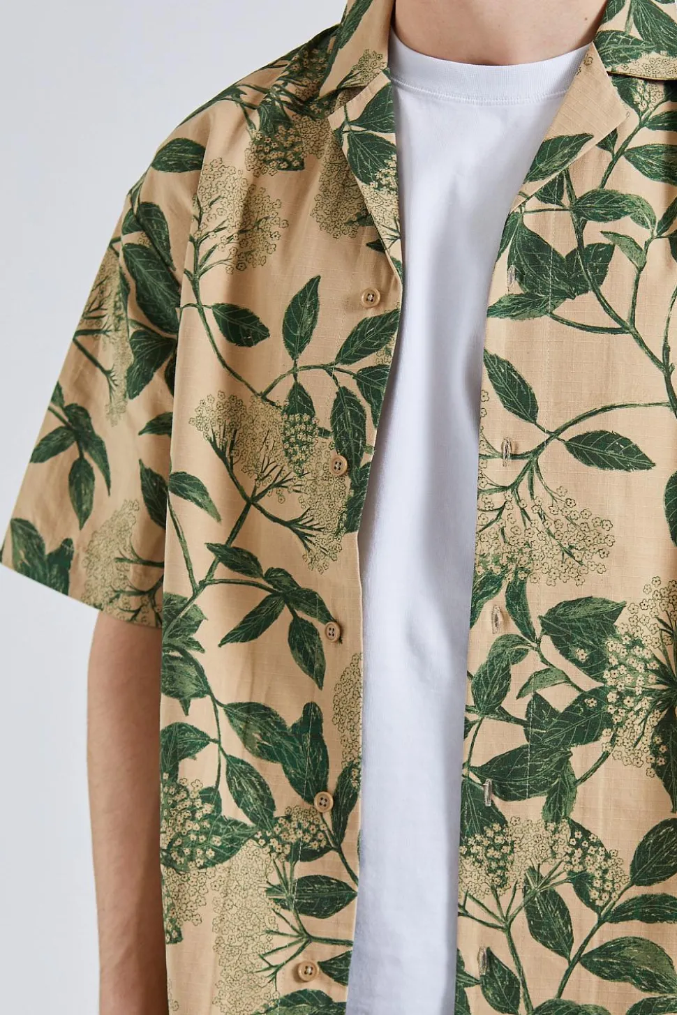 Pier Ripstop Flower Print Shirt Beige Mix