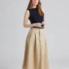 Pleated Midi Skirt Beige