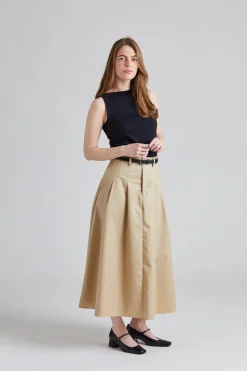 Pleated Midi Skirt Beige