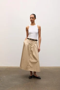 Pleated Midi Skirt Beige