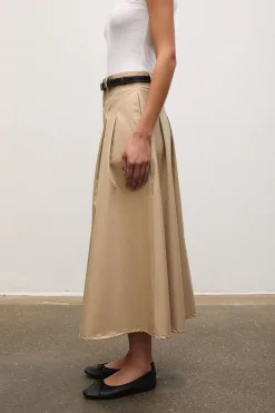 Pleated Midi Skirt Beige