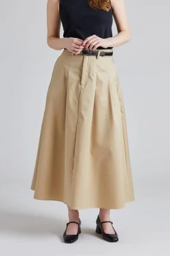 Pleated Midi Skirt Beige