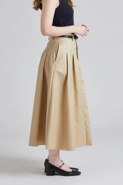 Pleated Midi Skirt Beige