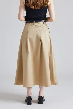 Pleated Midi Skirt Beige