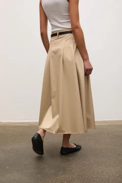 Pleated Midi Skirt Beige