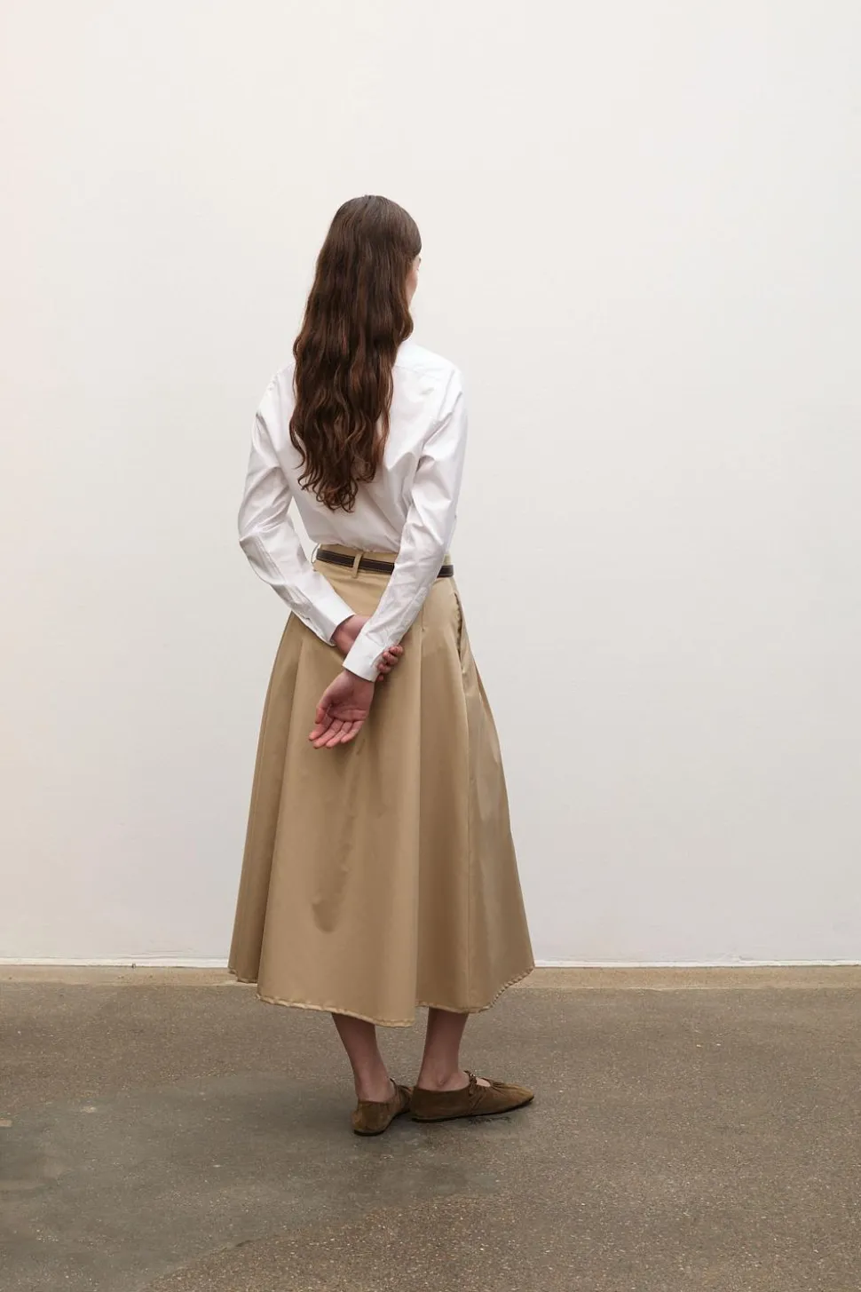 Pleated Midi Skirt Beige