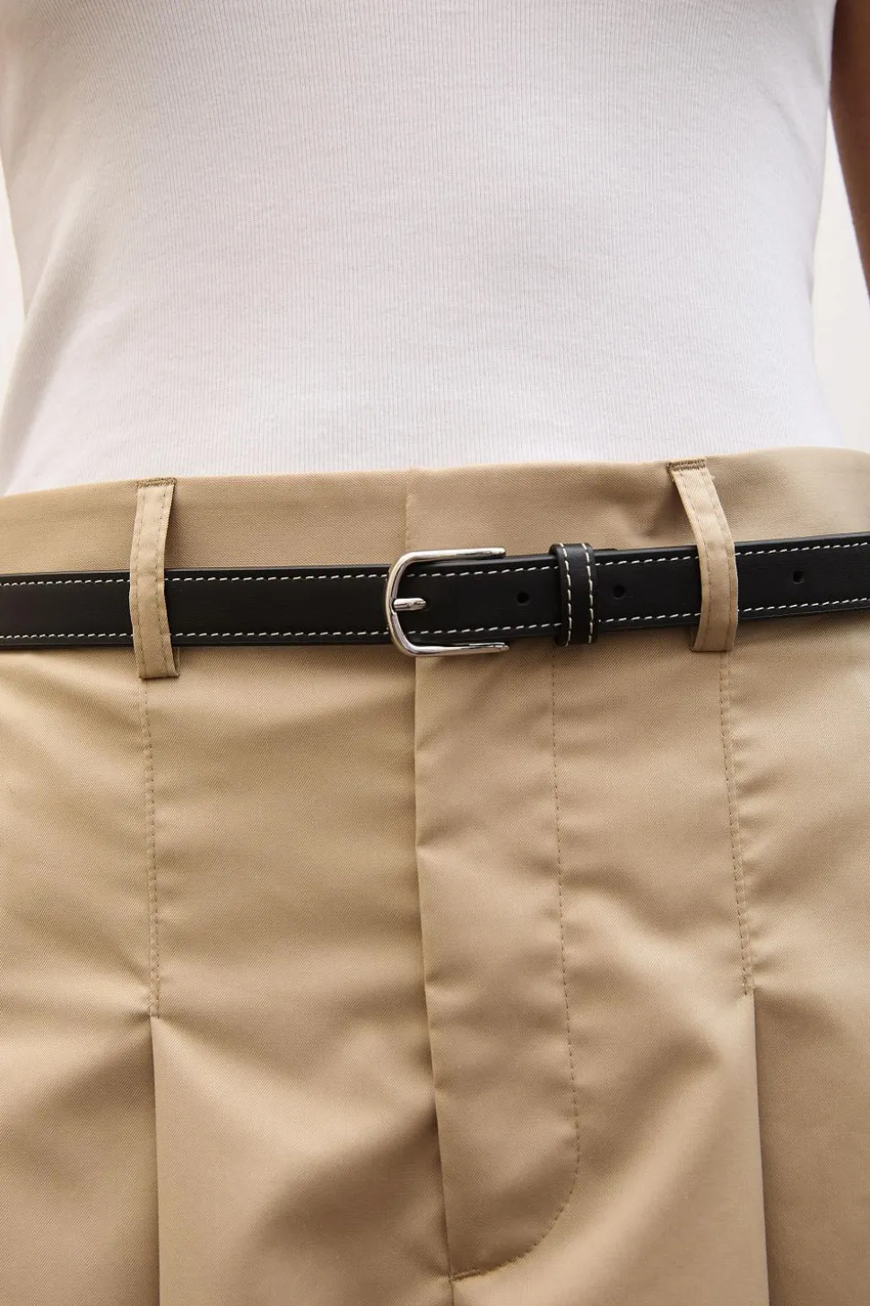 Pleated Midi Skirt Beige