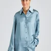 Plum Satin Shirt Blue