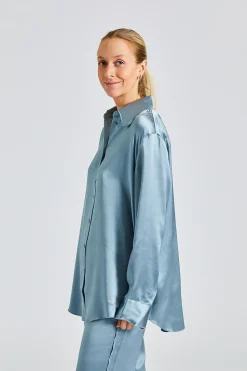 Plum Satin Shirt Blue