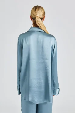 Plum Satin Shirt Blue