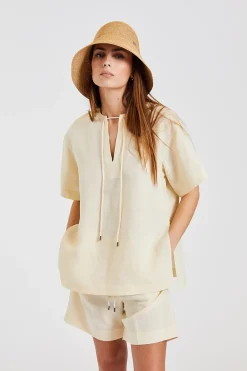 Press-Creased Drawstring Shorts Vanilla