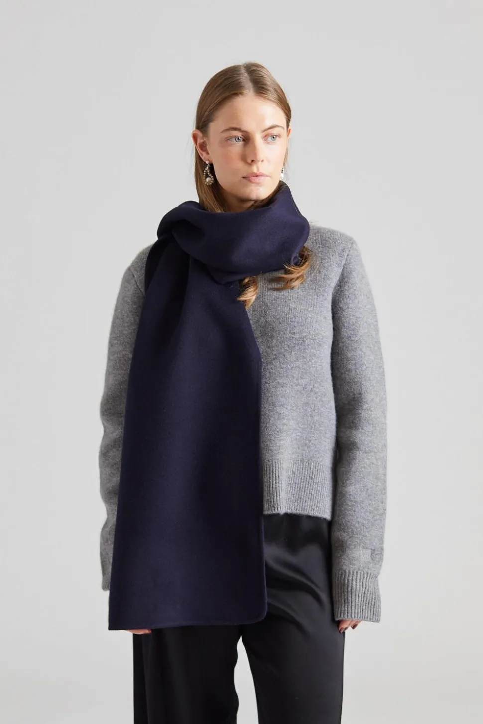 Rectangle Double Faced Wool Scarf Dark Navy
