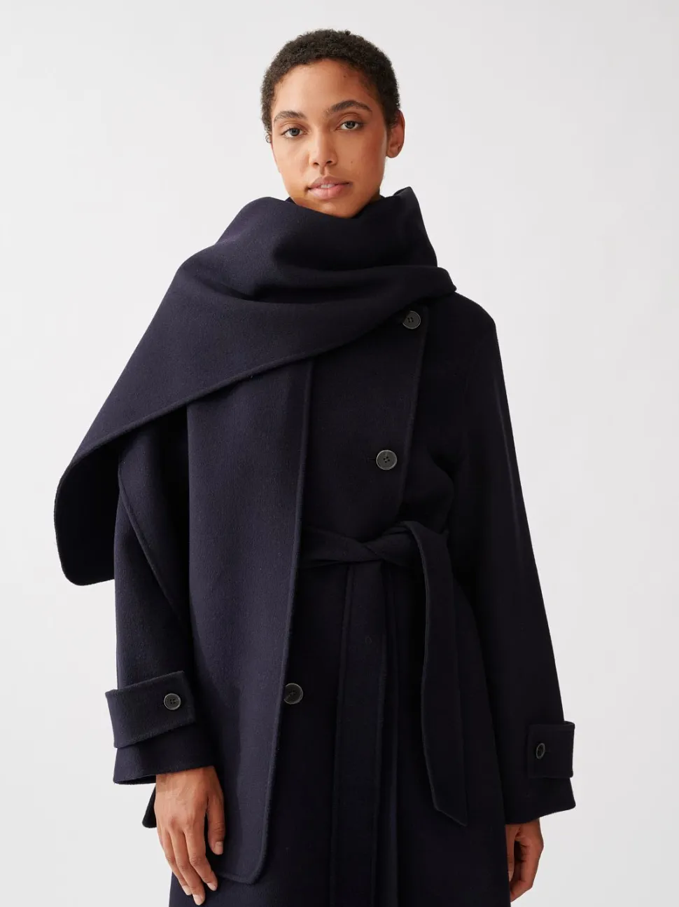 Rectangle Double Faced Wool Scarf Dark Navy