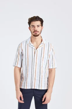 Reg Fit Cuban SS Multi Stripe Optical White
