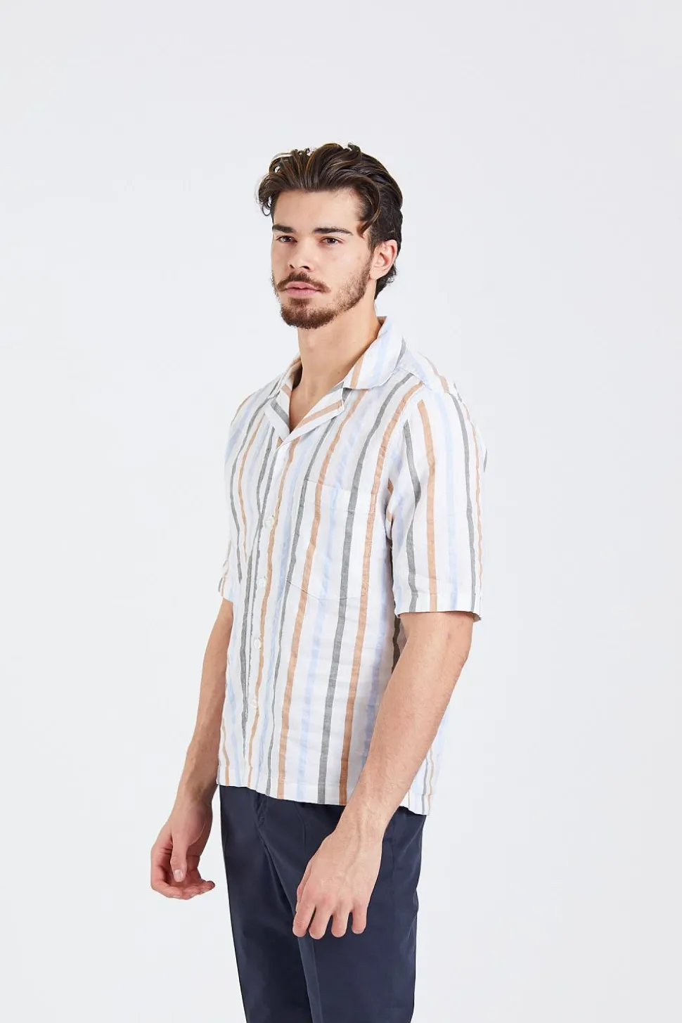 Reg Fit Cuban SS Multi Stripe Optical White