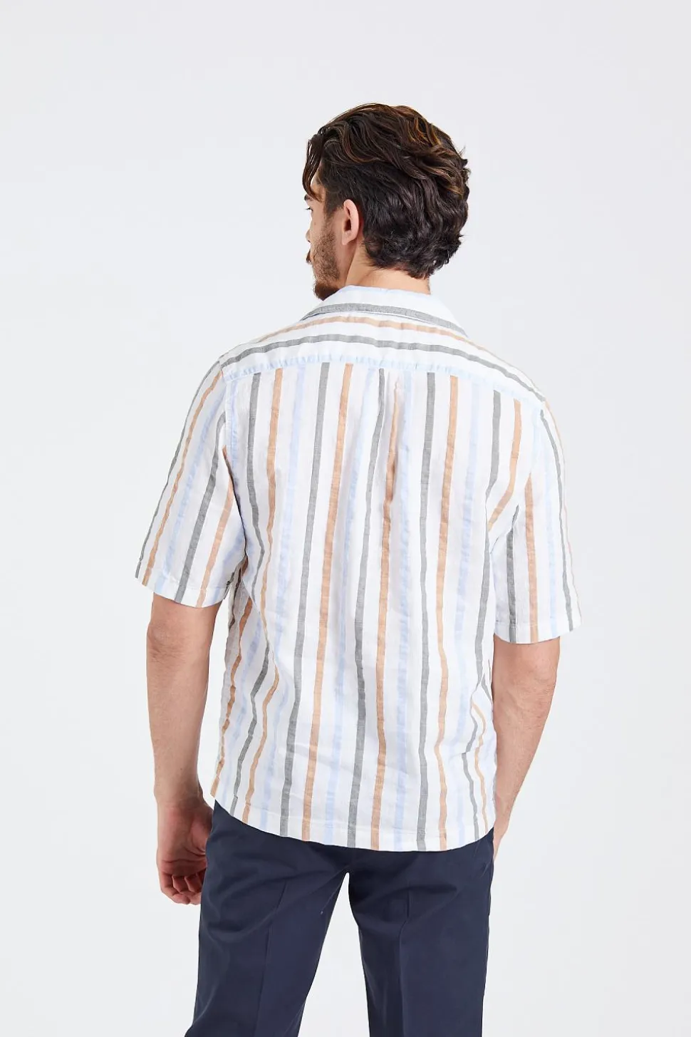Reg Fit Cuban SS Multi Stripe Optical White