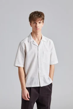 Reg Fit Cuban SS Striped Seersucker Shirt Snow White