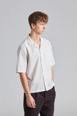 Reg Fit Cuban SS Striped Seersucker Shirt Snow White
