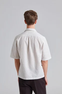 Reg Fit Cuban SS Striped Seersucker Shirt Snow White