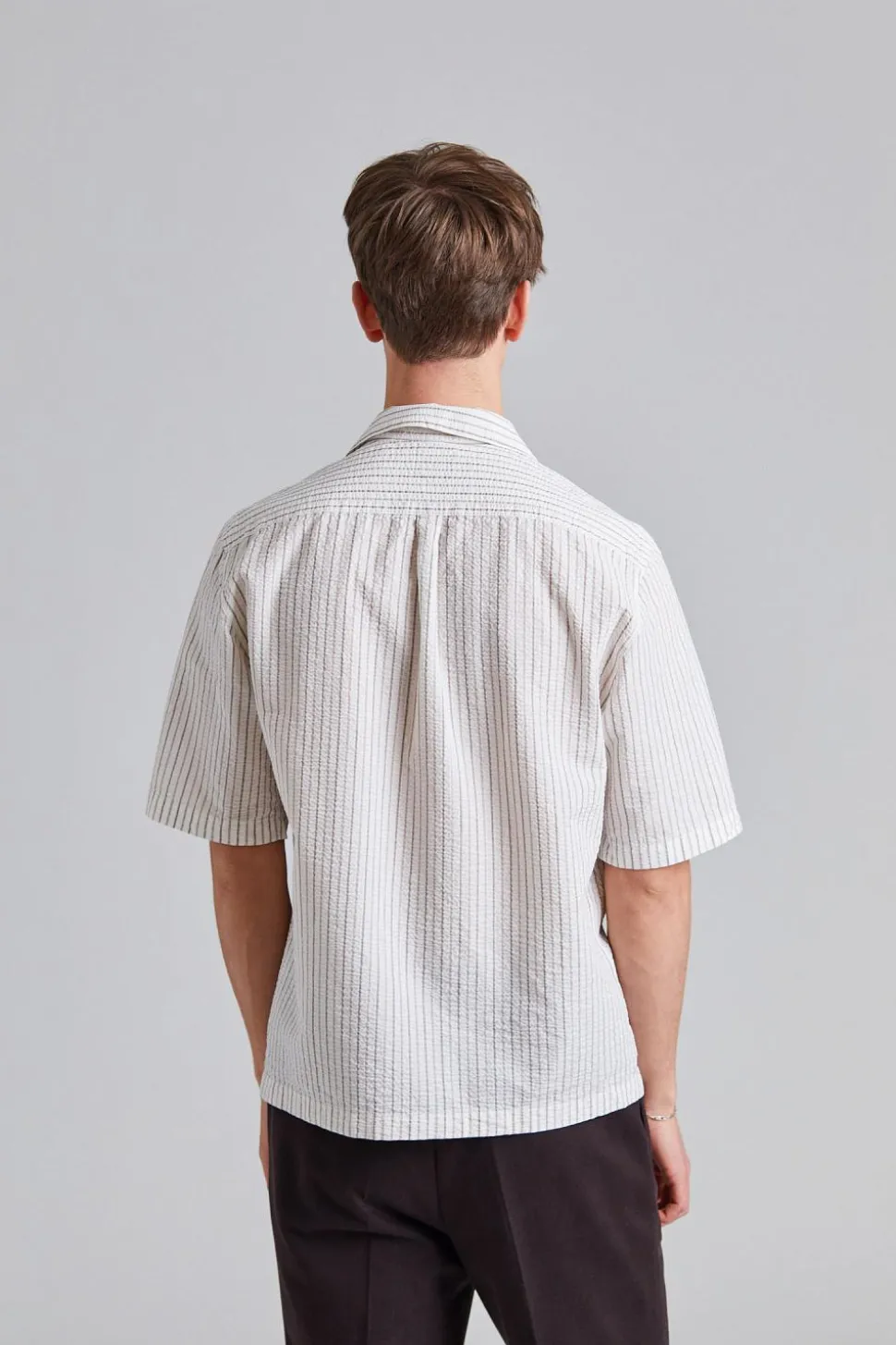 Reg Fit Cuban SS Striped Seersucker Shirt Snow White