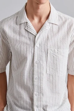 Reg Fit Cuban SS Striped Seersucker Shirt Snow White