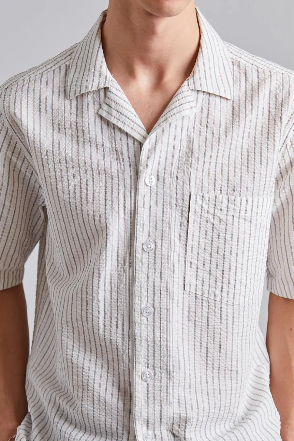 Reg Fit Cuban SS Striped Seersucker Shirt Snow White