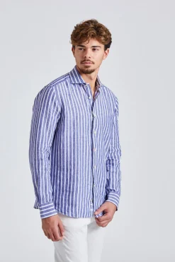 Regular Slim Cotton Linen Blue Stripe