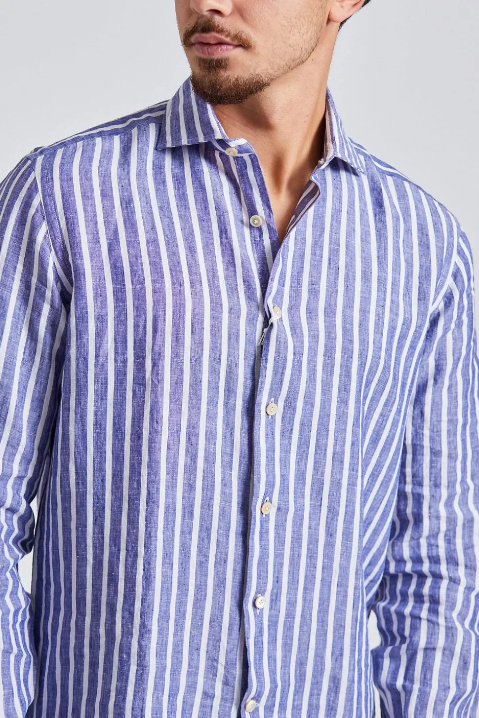Regular Slim Cotton Linen Blue Stripe