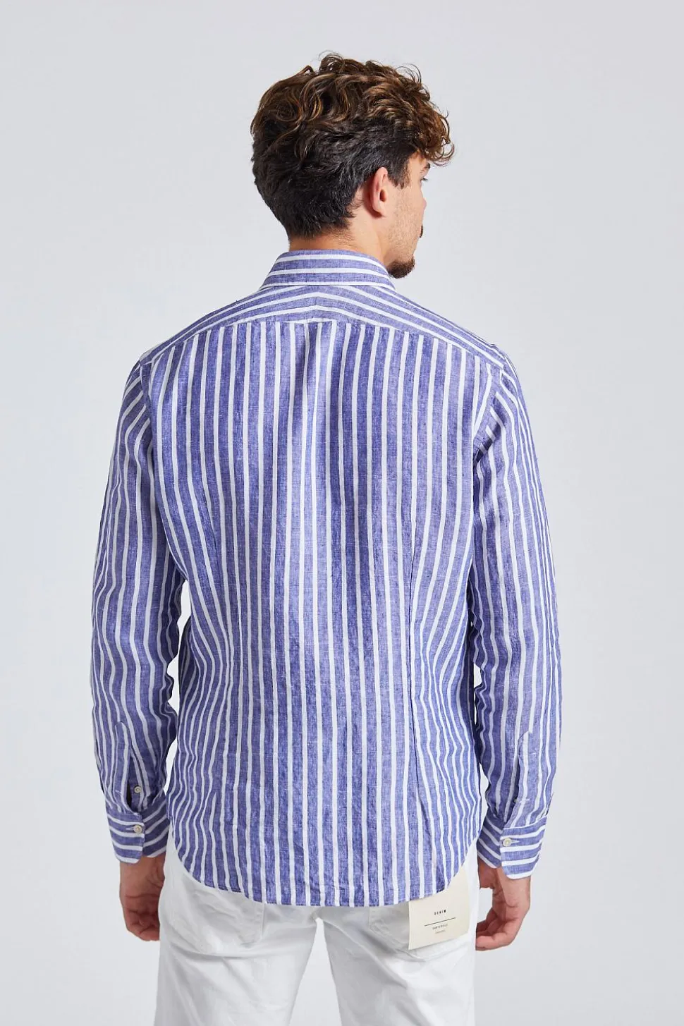 Regular Slim Cotton Linen Blue Stripe