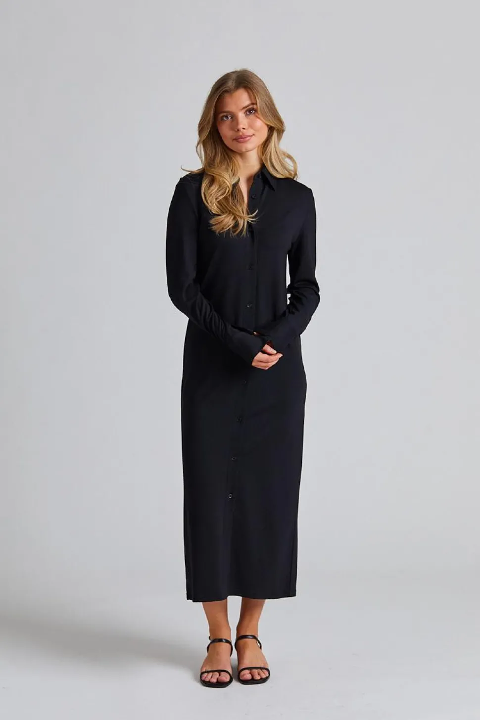 Relaxed Jersey Shirt Dress Black