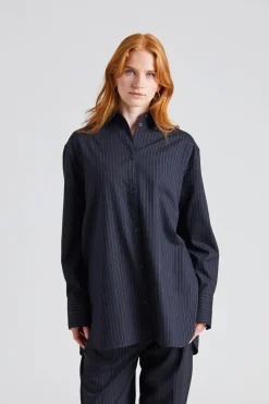 Relaxed Pinstriped Shirt Navy