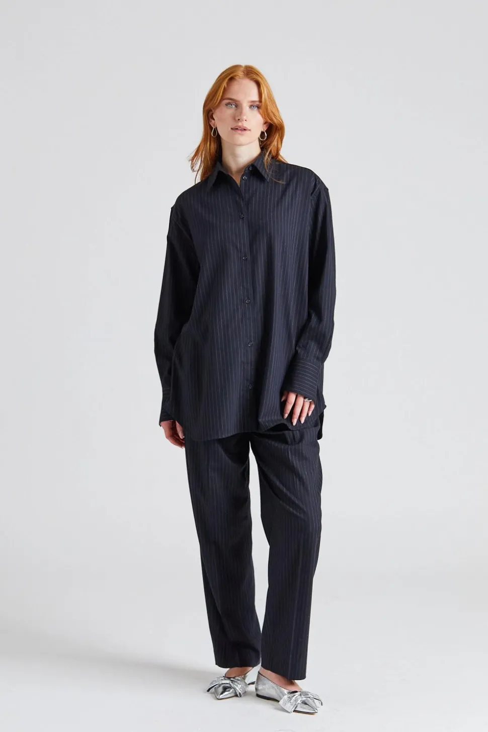Relaxed Pinstriped Shirt Navy