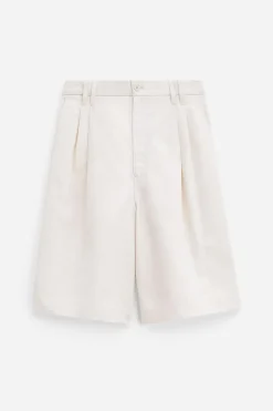 Relaxed Pleated Cotton Linen Shorts Cream White