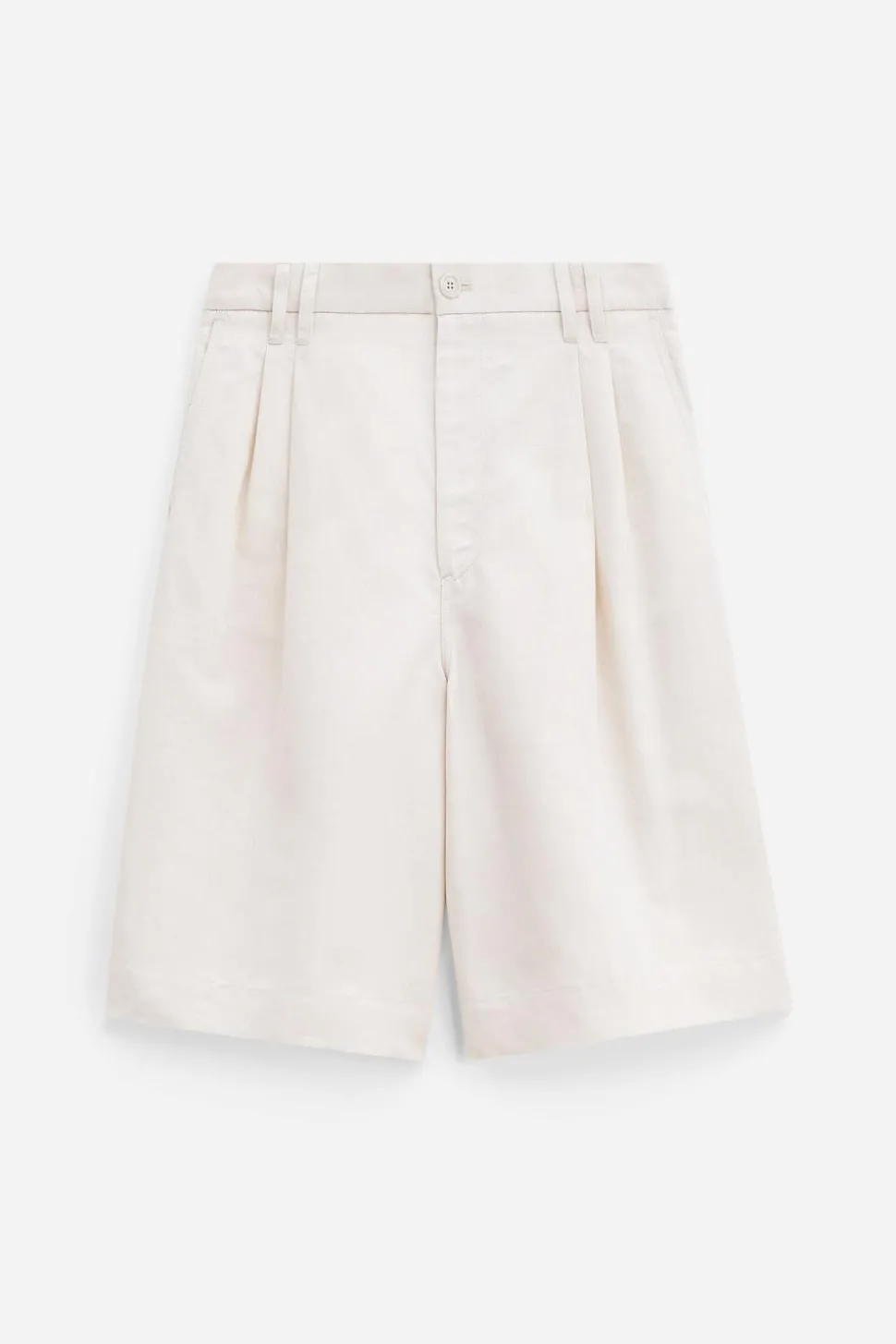Relaxed Pleated Cotton Linen Shorts Cream White