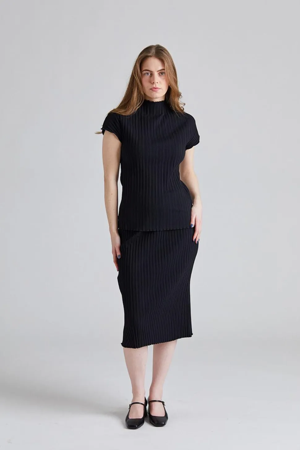 Rib Cap Sleeve Top Black
