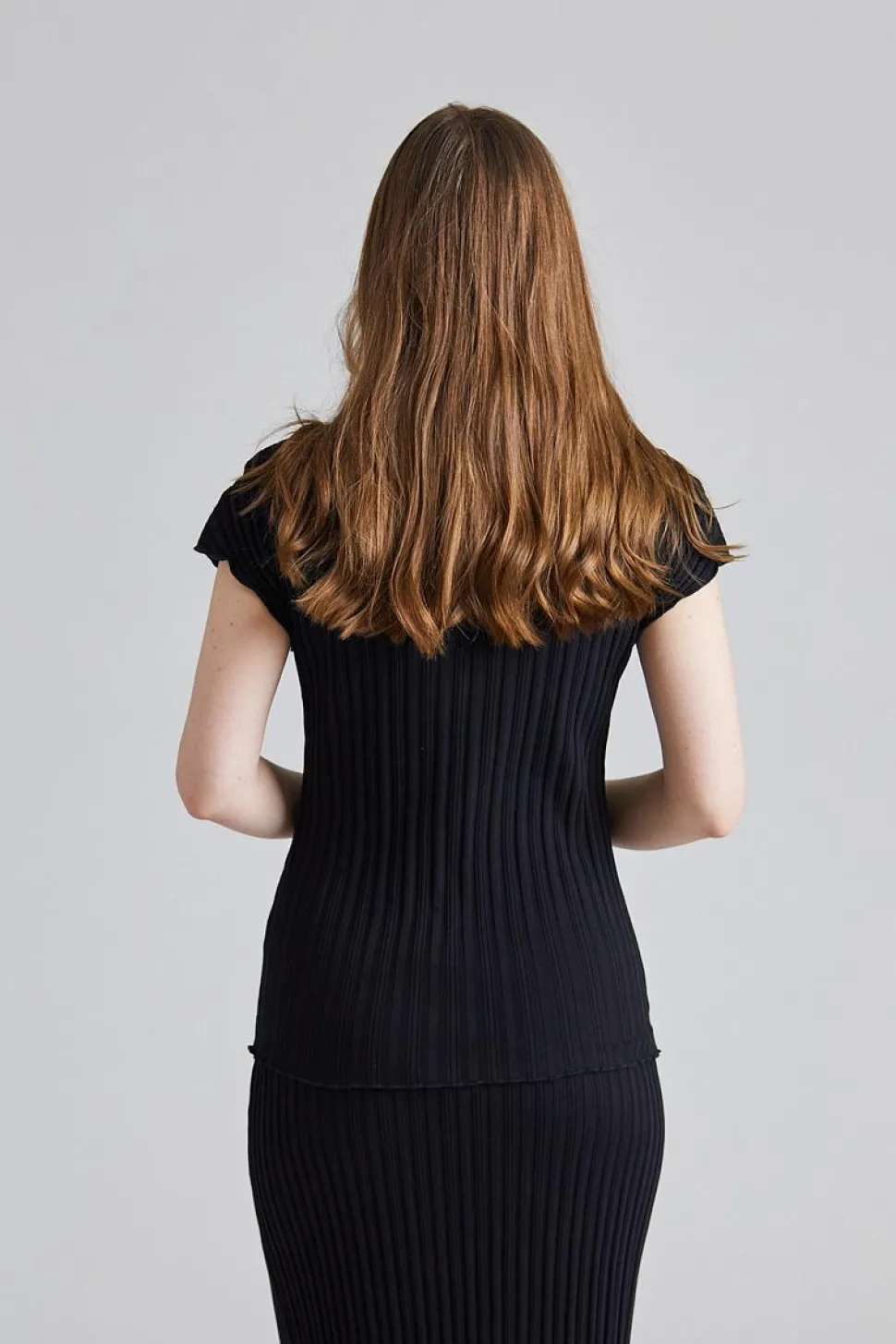 Rib Cap Sleeve Top Black