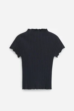 Rib Cap Sleeve Top Black
