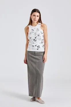 Rib Jersesy Embellish Tank Top Bright White