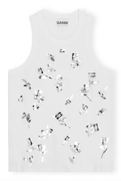 Rib Jersesy Embellish Tank Top Bright White