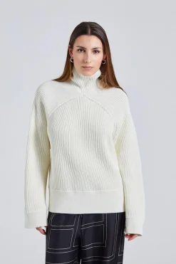Ribbed Chimney-Neck Knit White