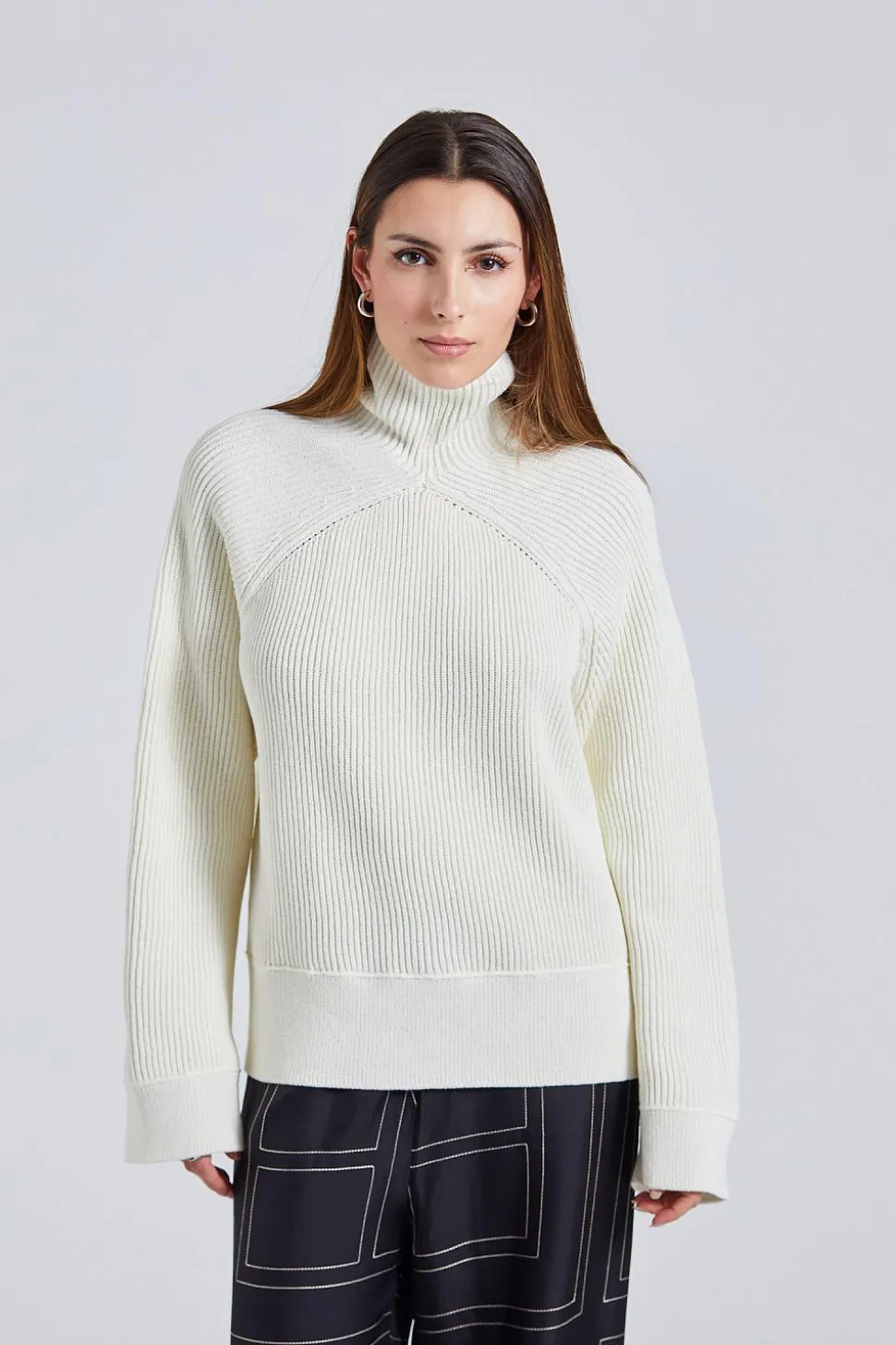 Ribbed Chimney-Neck Knit White