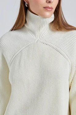 Ribbed Chimney-Neck Knit White