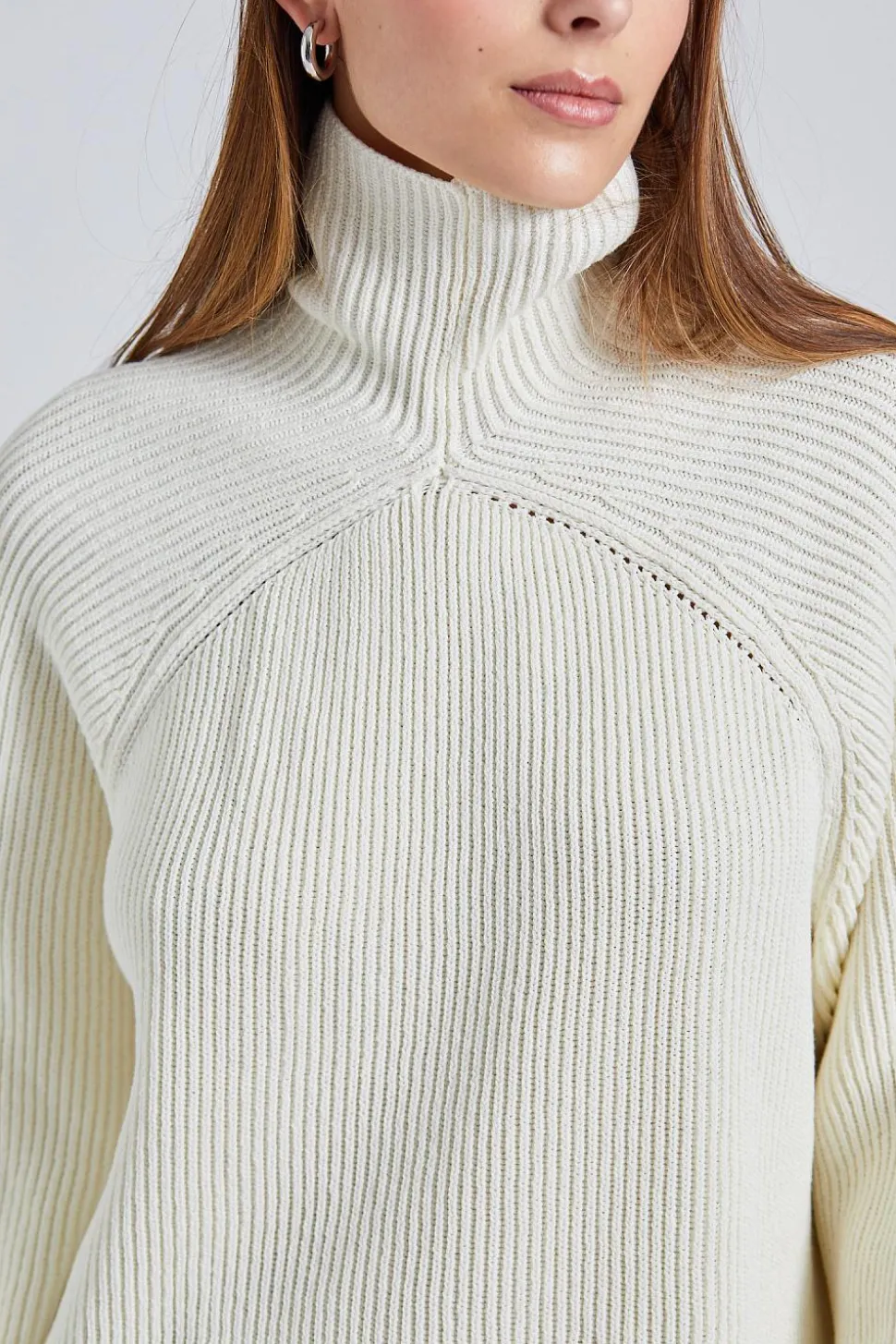 Ribbed Chimney-Neck Knit White