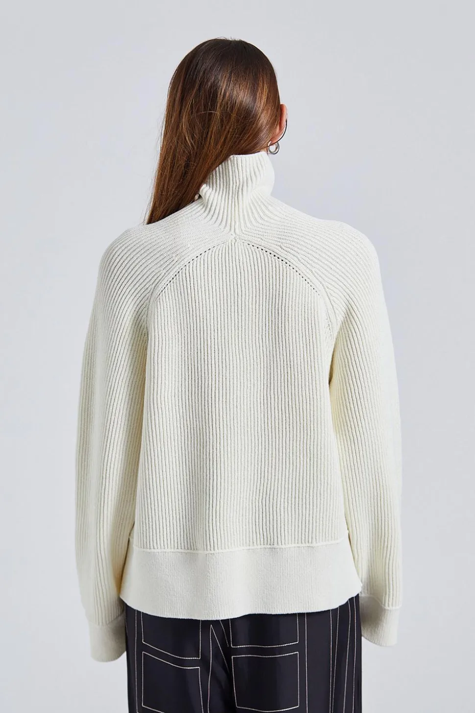 Ribbed Chimney-Neck Knit White