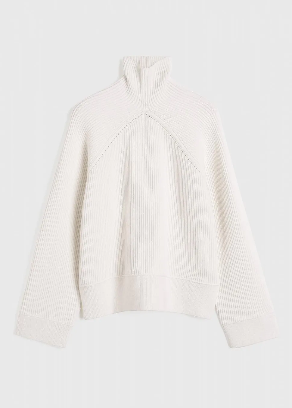 Ribbed Chimney-Neck Knit White